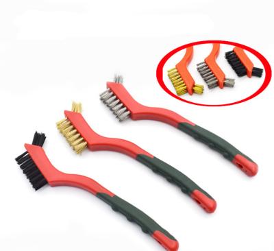 China Stainless Steel Brush Sustainable Copper Wire 3pc Set Car Double Sided Brush Wrapped Glue Wire Plastic Stovetop Kitchen Cleaning Brush for sale