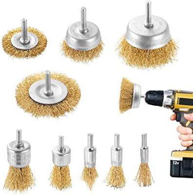 China Brass Coated Crimped Polishing Steel Wire Brush Wire Brush Cleaning Rust Stripping, For Drill Attachment for sale