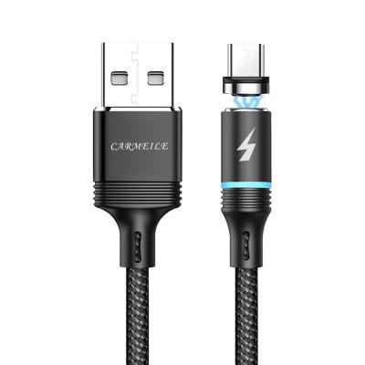 China Magnetic USB Charging Cable Fast Charging Nylon 2A Micro USB Speed ​​Braided Type C Cable With LED Indicator 360 Rotation for sale