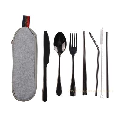 China Sustainable Hot Sale Reusable Portable Flatware Stainless Steel Cutlery Set for sale