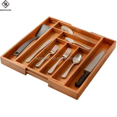 China Sustainable Kitchen Tableware Wooden Bamboo Cutlery Tray Drawer Organizer for sale