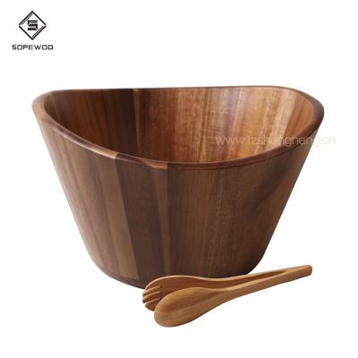 China Wholesale Custom Sustainable Food Grade Acacia Wooden Salad Bowl SOPEWOD Wavy Salad Bowl for sale