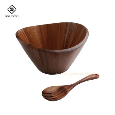 China Sustainable Hottest Selling Large Custom Kitchen Acacia Wooden Wavy Salad Bowl for sale