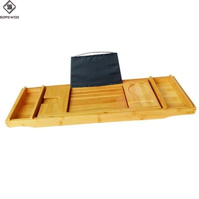 China Premium 100% Sustainable Custom Made Natural Bamboo Bath Trolley Tray For Bathroom for sale