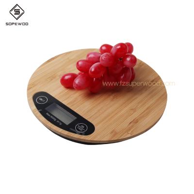 China With Scale Tray Round Platform Household 5kg Bamboo Digital Electronic Kitchen Food Scale 0.1g for sale