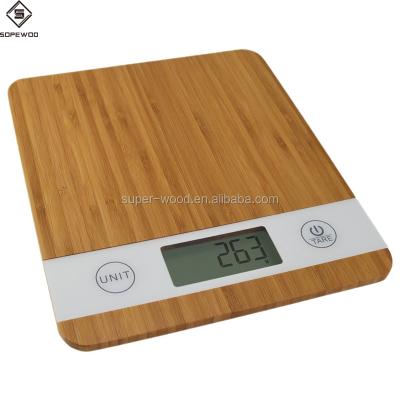 China Latest Weight Measuring LCD Display Digital Kitchen Scales Household Scales 2aaabattery Rectangle 500PCS 1G Bamboo Platfrom Europe&usa&asia for sale