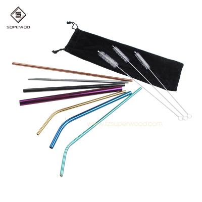 China Sustainable Wholesale Reusable Stainless Steel Custom Sets Colorful Metal Straight And Curved Drinking Straw for sale