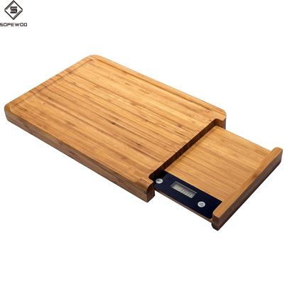 China Custom Logo Viable Natural Personalized Bamboo Cutting Board with Scale, Cutting Board with Kitchen Scale for sale