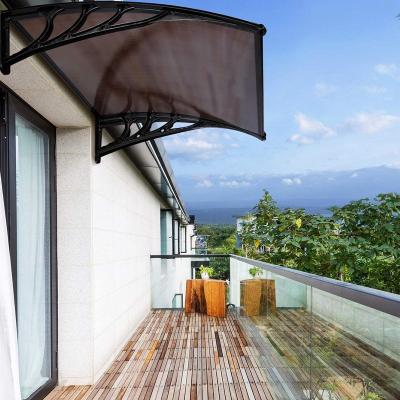 China Sun Protection / Polycarbonate Outdoor Patio Canopy Door Canopy Window Door Awning Rain Shelter Brown With Black Bracket PVC Plastic Aluminum Awning for sale