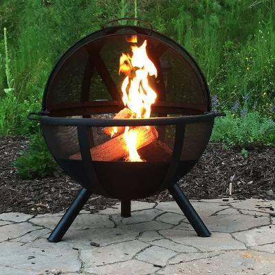 China Outdoor Fire Pit With Mesh Cover Handmade Metal Round Shape Iron Wood Burning Circle Metal Barbecue Camping Cover for sale