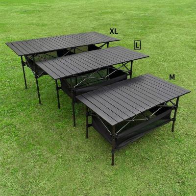 China Beach Backyard BBQ Party Easy Carry Indoor Outdoor Camping Patio Picnic Portable Black Aluminum Carry Bag Folding Table for sale