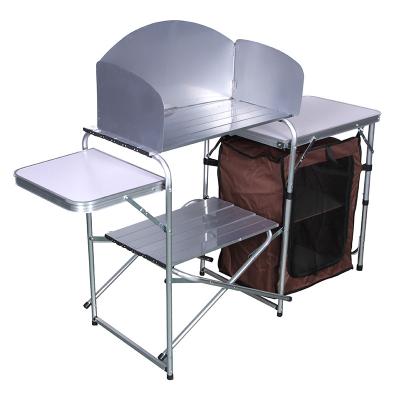 China Double-Layer Storage Rack Barbecue Table Aluminum Alloy Easy Carry Outdoor Camping Self-propelled Portable Folding Table for sale