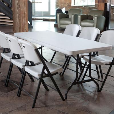 China Lightweight Folding Table Event Meeting Easy Carry Outdoor Banquet Fold Folding Table White Rectangular Plastic Outdoor Tables for sale