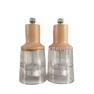 China Viable Glass and Wooden Adjustable Coarseness Pepper and Spice Shaker Grinder Salt Mill Multifunction Manual Kitchen Instrument for sale