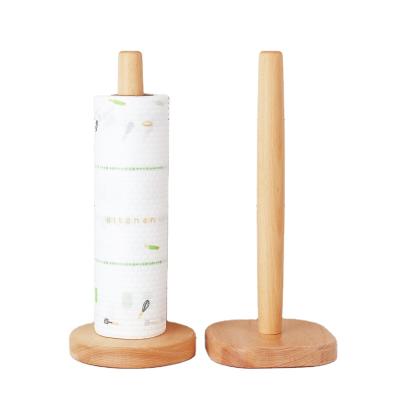 China Modern Classic Bamboo Wooden Countertops Kitchen Bathroom Tissue Towel Paper Towel Standing Roll Holder for sale