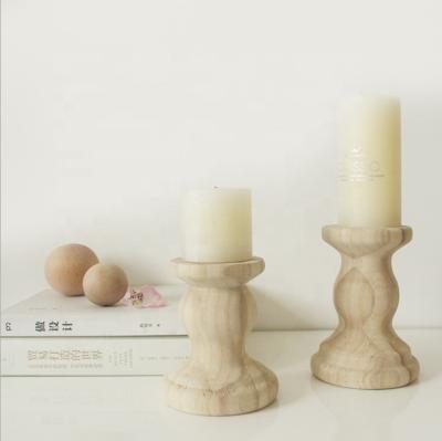 China Home Decoration Nordic Style Candle Holder Fashion Solid Wood Stand Painting Natural Candle Holder Gift Wooden Pine Wood Candle Holder for sale