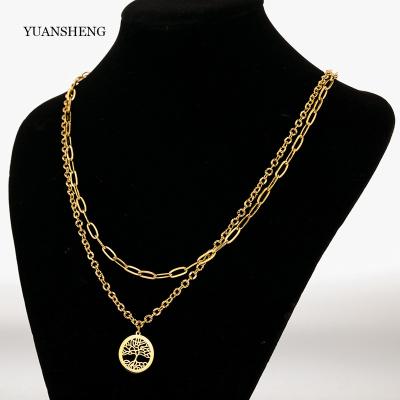 China 2022 Layered Tree Of Life Necklace Women's Vintage Necklace Multiple Choker Necklace Women 18k Gold Chunky Chain for sale