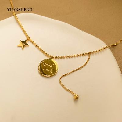 China Vintage Fine Chain Star Coin Necklace Stainless Steel Jewelry Bead Pendant Necklace Women Gold for sale