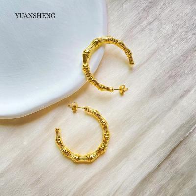 China 35mm Aretes Bamboo CC Earrings Stainless Steel Hoop Earrings Women Fashion Fine Gold Filled 18k Jewelry for sale