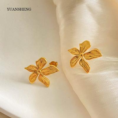 China Trendy Aretes Flower Earrings Korean Women Stainless Steel 18k Gold Filled Hawaiian Jewelry Circle Earrings for sale