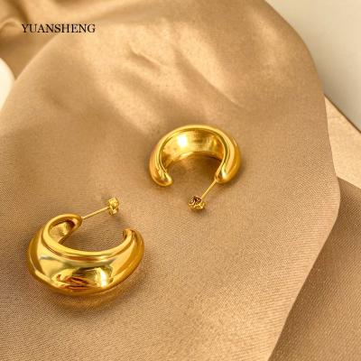 China Vintage Aretes Jewelry 18k Pvd CC Earrings Stainless Steel Elegant Gold Plated Circle Earrings Women for sale