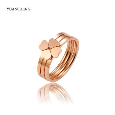 China Fashion Couples Four Leaf Classic Clover Ring Set Wedding Female Heart Three-in-One Rings Jewelry for sale