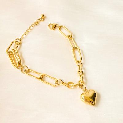 China Classic Vintage Pulsera 18K Heart Bracelet Stainless Steel Gold Filled Jewelry For Valentine for sale