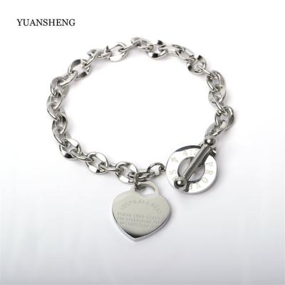 China Women Punk Heart Shape Bracelet O Word Chain Love Stainless Steel Gold Plated Bangles Jewelry for sale