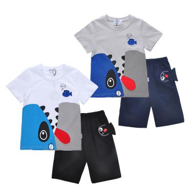 China Soft Children's Clothing Manufacturer Blue Whale Printed To Fish Embroidery Boys Kids Casual Costume for sale