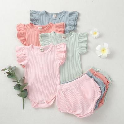 China New Product Regular Autumn Winter Cotton Fluffy Ribbed Baby Rompers Clothes Set for sale