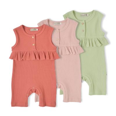 China Single or Custom Petelulu Sleeveless Romper Simple Classic Sleeveless Chiffon Rib Knit Fabric Baby Romper for sale