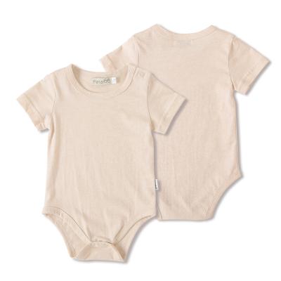 China Plain Style Cotton Design Baby Romper Petelulu Solid Color Organic Light Brown Short Sleeve Simple Empty Jumpsuit for sale