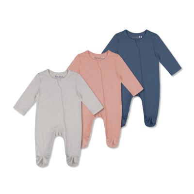 China Organic Bamboo Spandex Fiber Baby Romper Long Sleeve Infant Custom Zipper Footed Organic Bamboo Romper Eco-Friendly Breathable Solid Color for sale