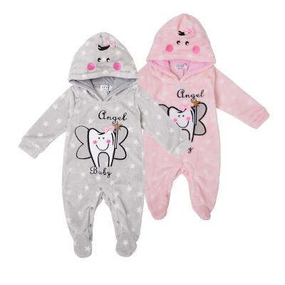 China Long Sleeve Guangzhou Manufacturer Pink Winter Baby Hoodie Romper Jumpsuit Coral Fleece Infant Clothing for sale