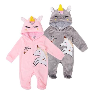 China Cute And Soft Coral Fleece Thick Romper Infant Long Sleeve Warm Baby Overalls For Winter for sale