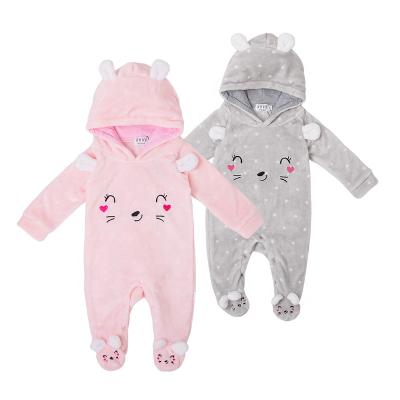 China Smile Embroidery Warm Popular Pink Winter Clothing Infant Hoodie Embroidered Romper for sale