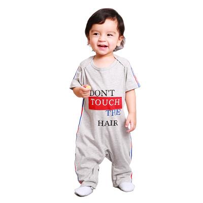 China EU and USA short sleeve baby clothes applique blue gray jumpsuit for boys for sale