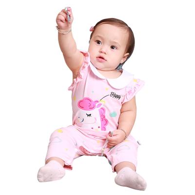 China Lovely short sleeve girls romper with rabbit ear hair band pink short sleeves wear for baby for sale