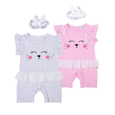 China Babies Short Soft Cotton Romper Cute Rabbit Ears Girls Jumpsuit With Lace for sale