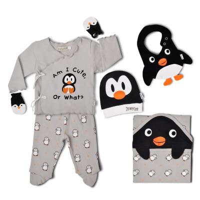 China 100% Cotton Antibacterial Baby Clothes Penguin Set Unique Cotton Newborn Baby Gift Sets for sale