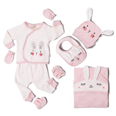 China Petelulu Wave Dot 3D Printing Antibacterial Pink Rabbit With Ears Newborn Gift Set Infant Organic Cotton Baby Clothing Set GIF for sale