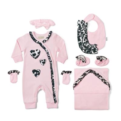 China Girl Antibacterial Cute Organic Cotton Petelulu Long Sleeve Leopard Ropa 6 Pieces Baby Clothing Newborn Gift Set for sale