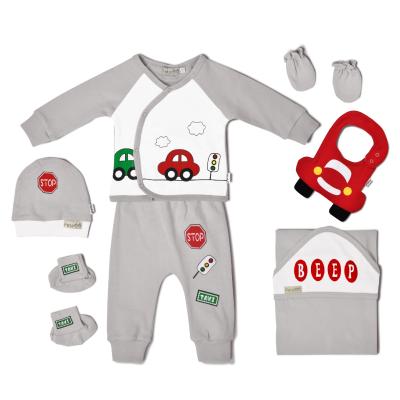 China Lovely Car Design Antibacterial Newborn Infant 100% Organic Cotton Long Sleeve 7 Piece/Lot Baby Clothing Set for sale