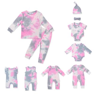 China Fashion Regular Romper Long Sleeve Newborn Baby Infant Infant Romper Tie-Dyed Waffle Fabric for sale