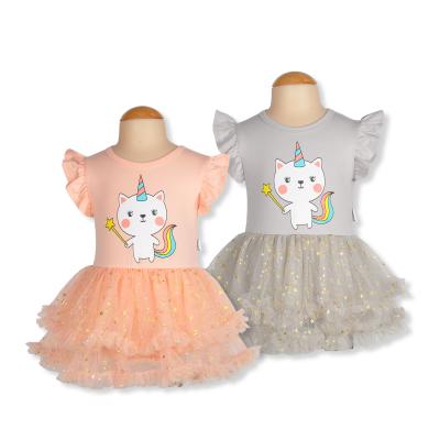 China Sustainable Baby Fall Clothes Long Sleeve Knitted Cotton Floral Ruffles Tutu Tulle Skirt Baby's Dress for sale