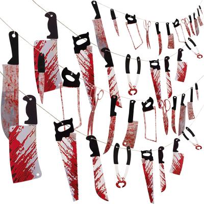 China 12 Pcs Halloween Horror Party Decoration Blood Weapons PVC Horror PVC Festival Decoration Hot Selling Knife Banner for sale