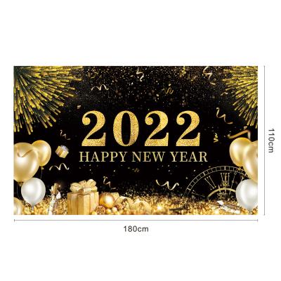 China Wholesale Black Gold Fashional Polyester Backdrop Custom Happy New Year 2022 Party Decorations for sale