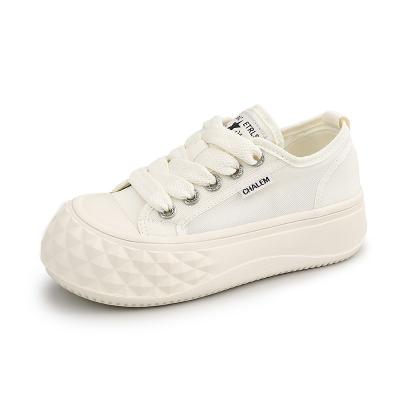 China Fashion trend new thick sole breathable canvas white shoes shape tender female non-slip casual walking shoes for sale