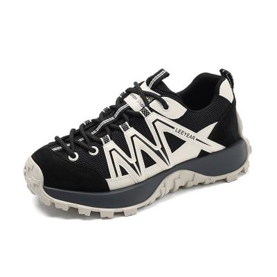 China 2023 Fashion Trend New Fashion Ladies Sports Breathable Lace Up Platform Sneakers Women Leather Trim Walking Shoes for sale