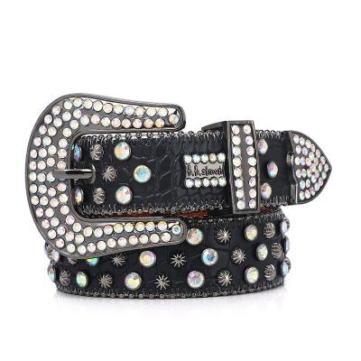 China Mens ZINC ALLOY Rhinestone Belt Buckle Black Western Cowboy Bling Diamond Belt Women Custom Removable Designer Large for sale